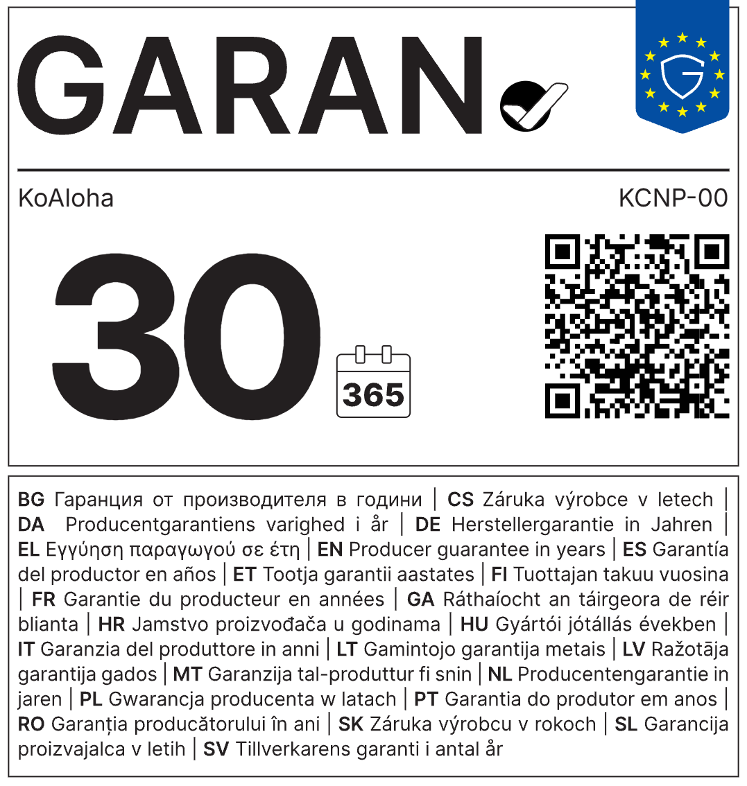 GARAN Herstellergarantie-Label
