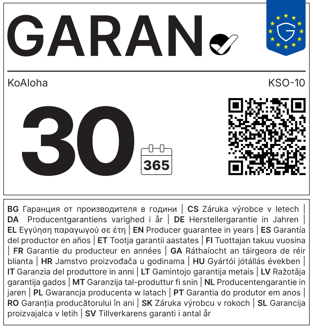 GARAN Herstellergarantie-Label